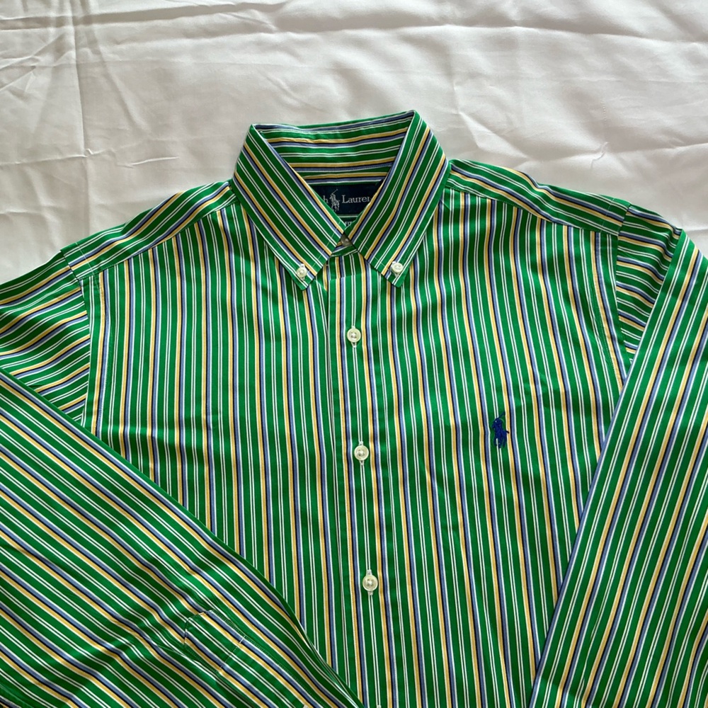 Ralph Lauren Green & Yellow striped Long Sleeve button-down shirt Men’s Size S